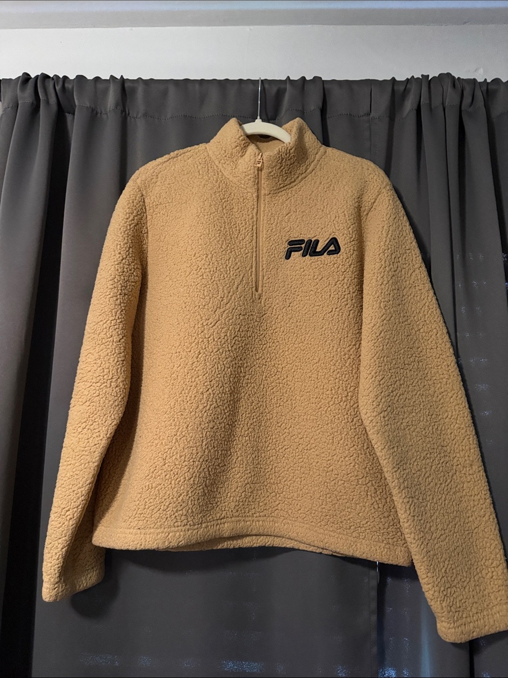 FILA Tan Sherpa Quarter-Zip Pullover Sweater